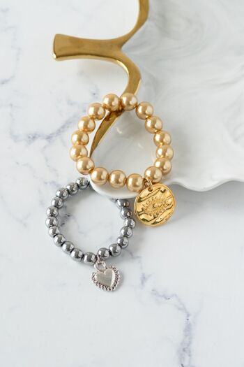 Bracelet grosse perle de verre ronde avec coeur 5