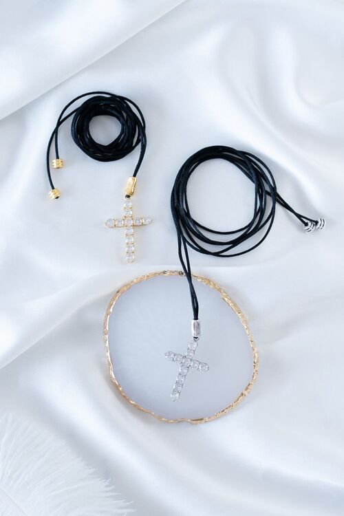 Black cord cross necklace