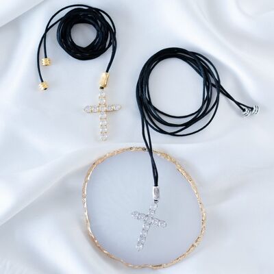 Black cord cross necklace