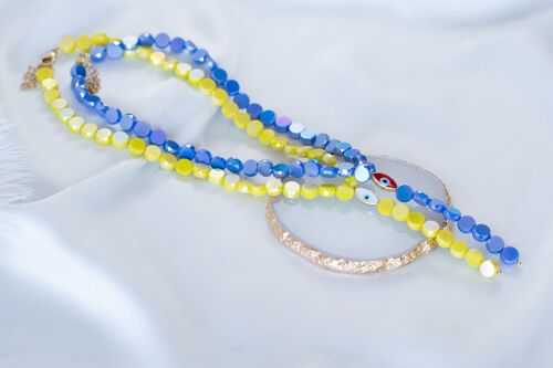 Blue and yellow crystal lariat necklace
