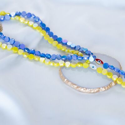 Collar lariat de cristal azul y amarillo