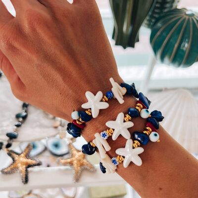 Pulseras de estrellas de mar de verano azul