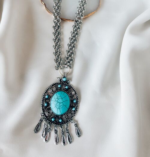 Bohemian silver necklace turquoise detail