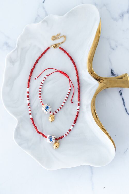 Ceramic floral bead spring necklace and bracelet