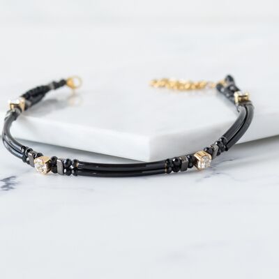 Choker en noir avec cristaux coeur