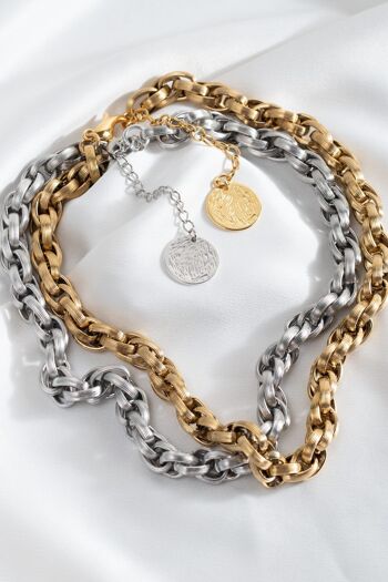 Chunky collier de chaîne de mode en or antique et argent 1