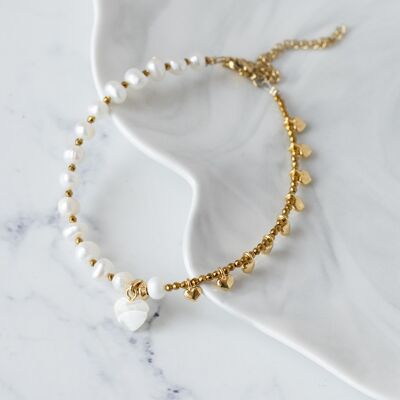 Joli bracelet de cheville perlé avec perles, hématite et coeur filntisi