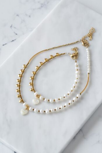 Joli bracelet de cheville perlé avec perles, hématite et coeur filntisi 3