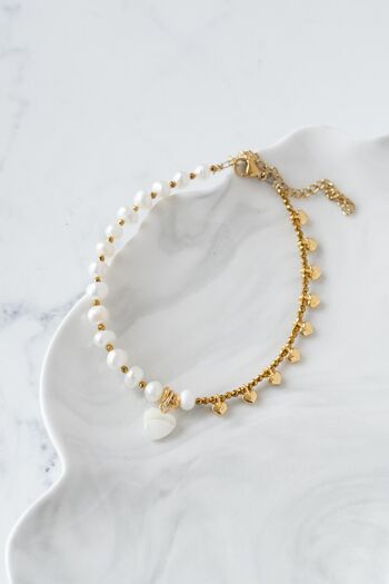 Joli bracelet de cheville perlé avec perles, hématite et coeur filntisi 2