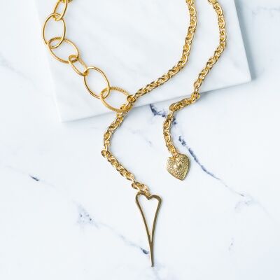 Double heart gold necklace