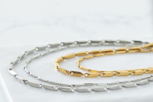 Double layer diamond steel chain in silver and gold