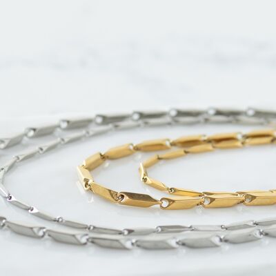 Double layer diamond steel chain in silver and gold
