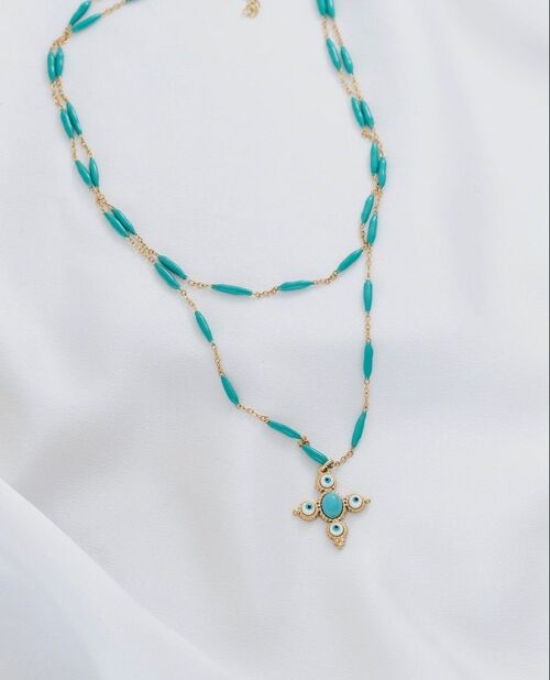 Double layer veraman necklace with cross