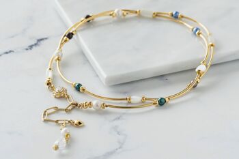 Collier double avec cristal Swaroski et perles colorées 1