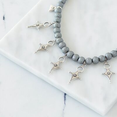 Ethnic grey pearls necklace