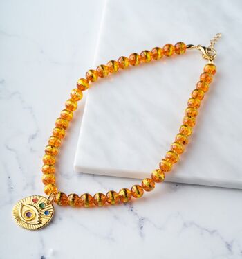 Collier mauvais œil perles orange 1