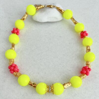 Fluorescent yellow beaded statement necklace
