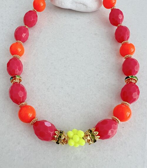 Fuschia and orange beaded necklace