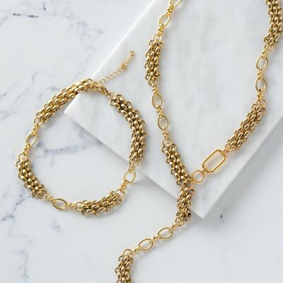Gold chunky chain choker and lariat necklace