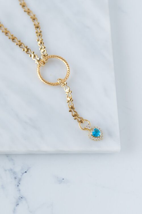 Gold steel chain lariat with crystal heart