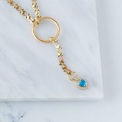 Gold steel chain lariat with crystal heart
