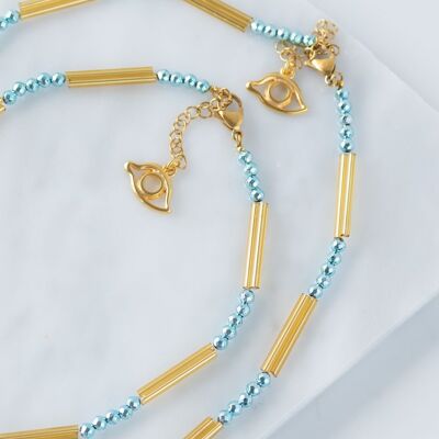 Gold tube necklace set