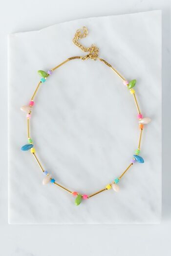 Collier tube doré avec gouttes arc-en-ciel 2