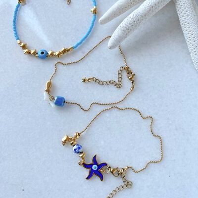 Greek blue steel chain anklets