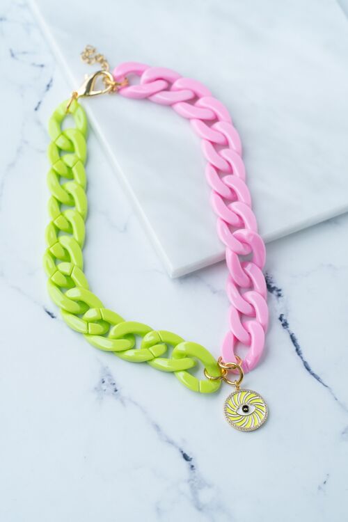 Green and pink color chunky chain