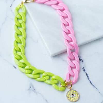 Green and pink color chunky chain