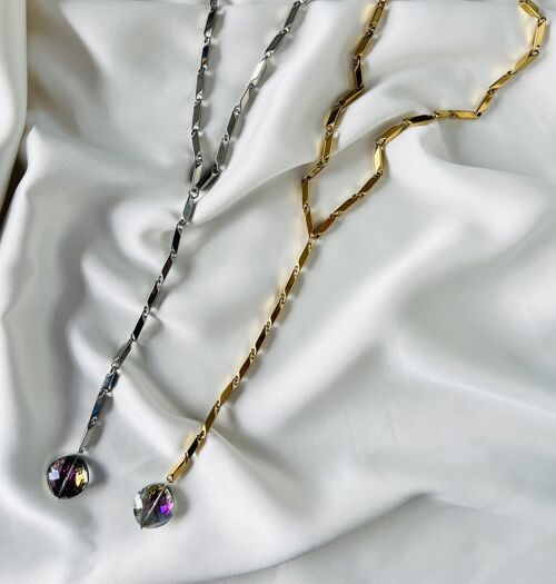 Lariat diamond steel chain in silver and gold