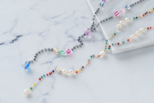 Lariat necklaces in silver and multi tones