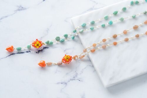 Lariat necklaces with semiprecious beads