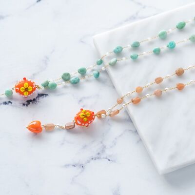 Lariat necklaces with semiprecious beads