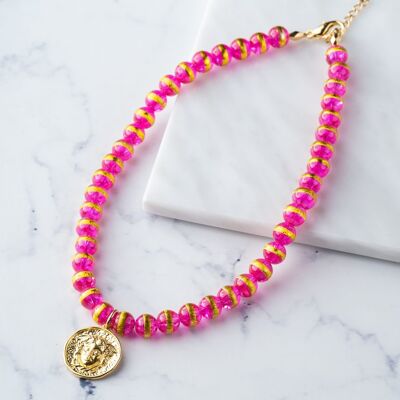 Medusa fuschia beads necklace