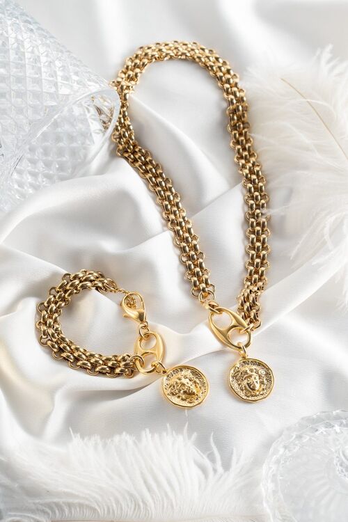 Medusa statement necklace and bracelet in gold