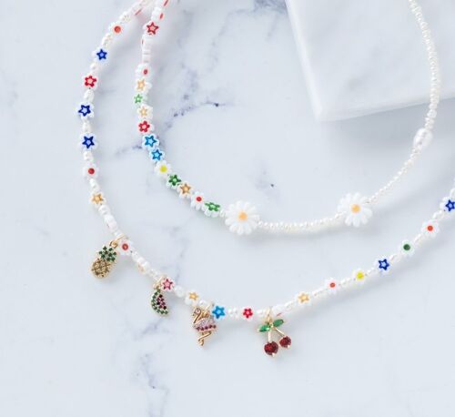 Milleflori beads necklaces with daisies and charms