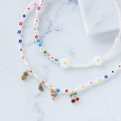 Milleflori beads necklaces with daisies and charms