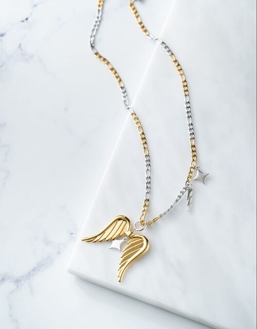 Mix gold and silver chain with angel wings