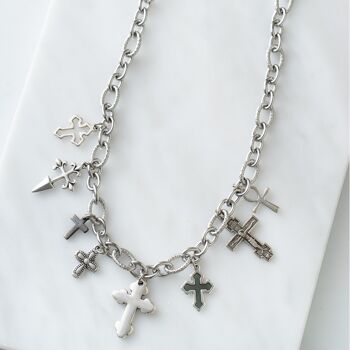 Collier argent multi croix 1