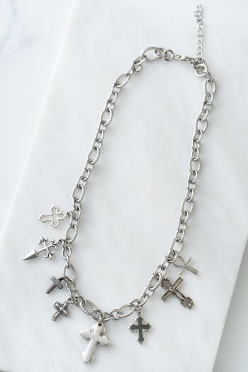 Collier argent multi croix 3