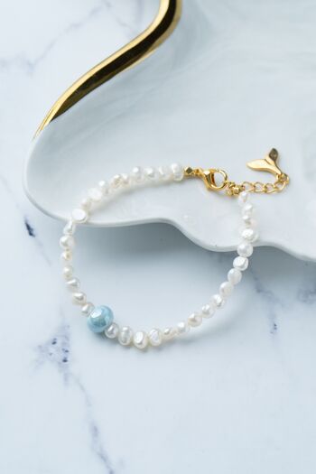 Bracelet de cheville perle avec perle bleue