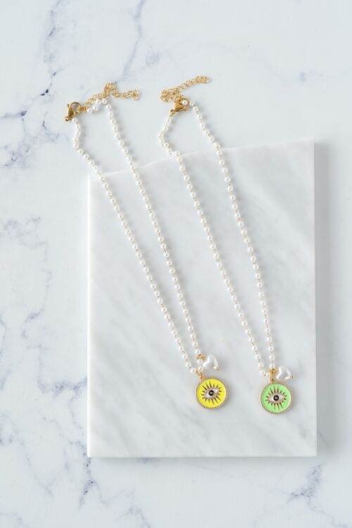 Pearl chain evil eye necklace