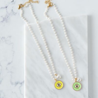 Pearl chain evil eye necklace