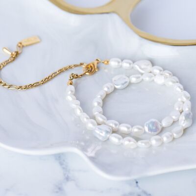 Double bracelet de cheville et collier de perles