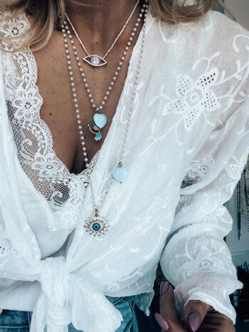 Colliers de charme rosario de perles avec oeil et oiseau 2