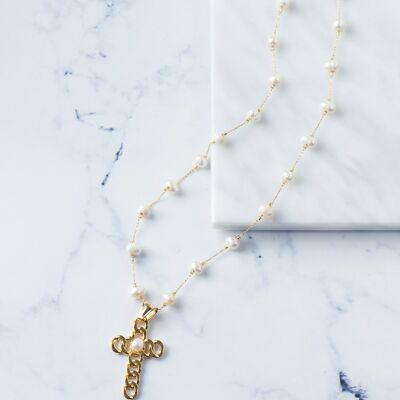 Perle rozario avec croix en or