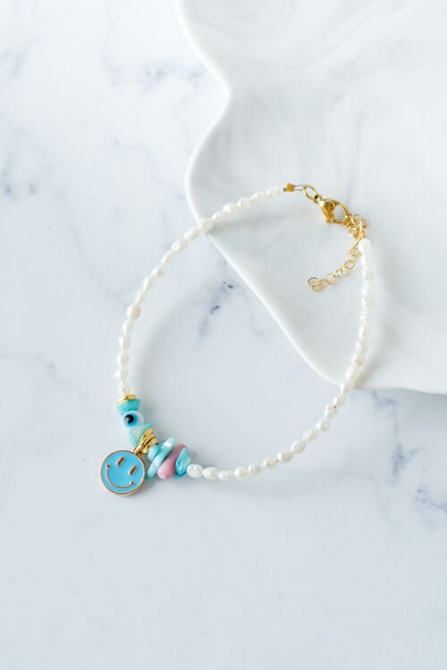 Pearls anklet with turquoise smile face