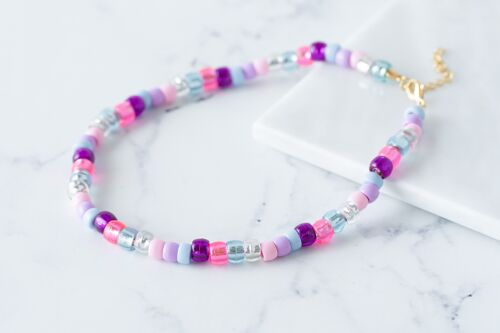 Pink mania beaded choker necklace