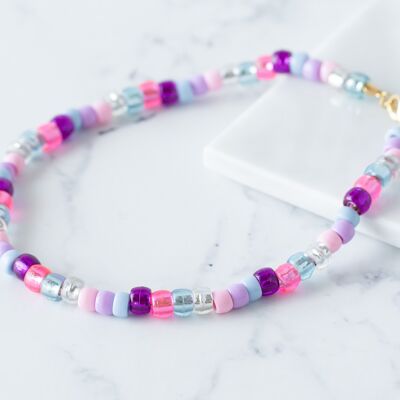 Pink mania beaded choker necklace